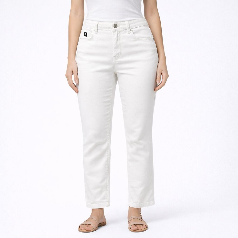 NEW Belle by Kim Gravel White Stretch Denim Straight Leg Jeans